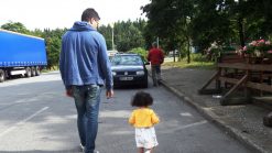Lara and dad walking in Slovakia