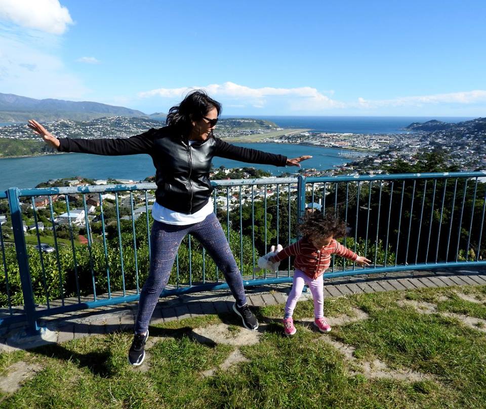 Happy Lara and Mom in Wellington. Lara is the world's youngest travel blogger.
