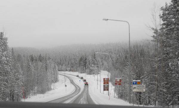 Lara driving to Kittala in Lapland Finland