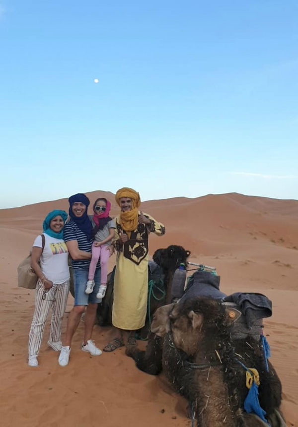 Ready for the camel ride in the Sahara Desert
